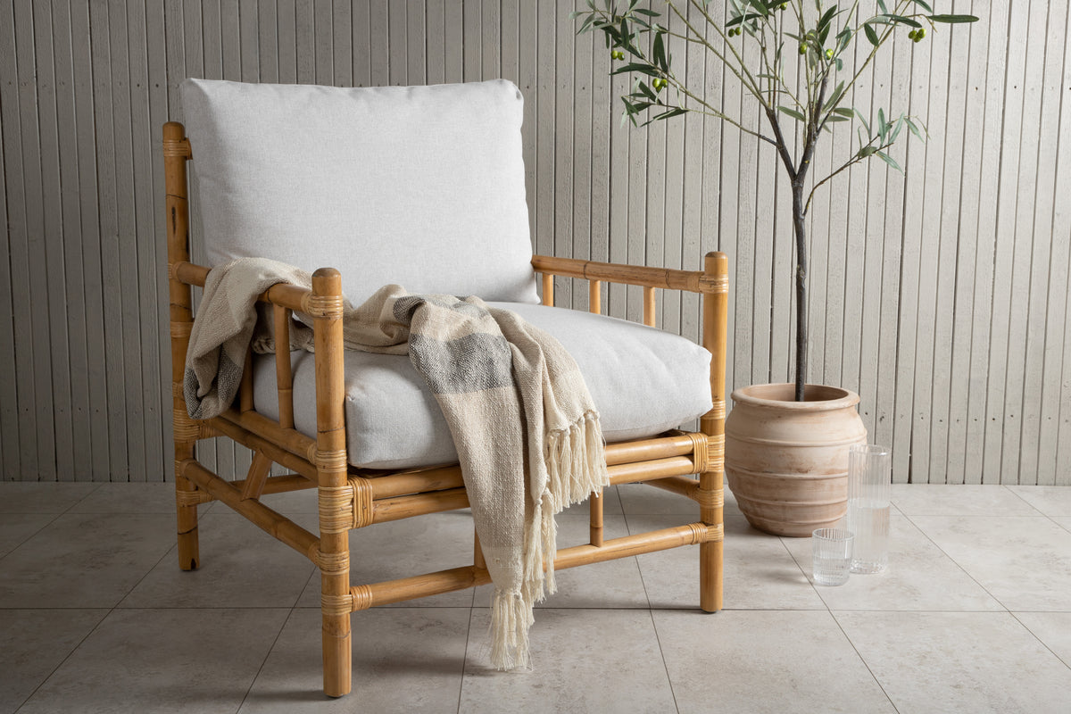 Cane Armchair Light Grey