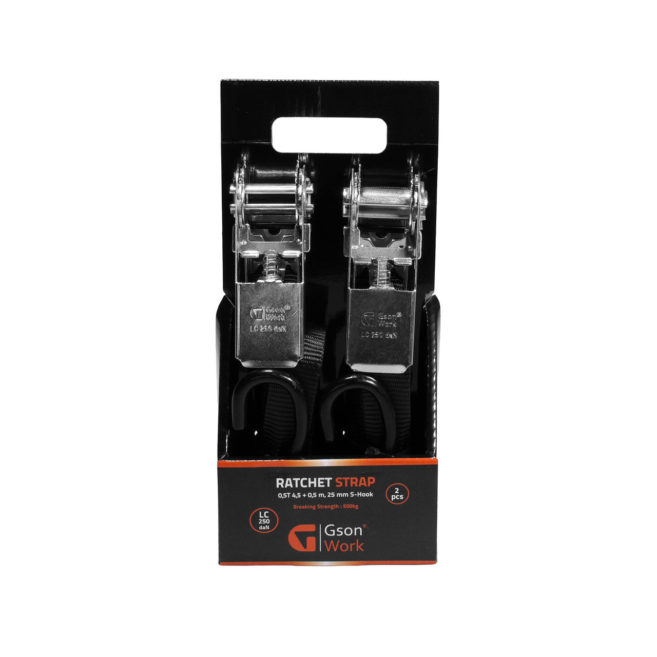 2-piece lashing strap with plastic-wrapped S-hooks – LC 250 daN, 2pcs/box