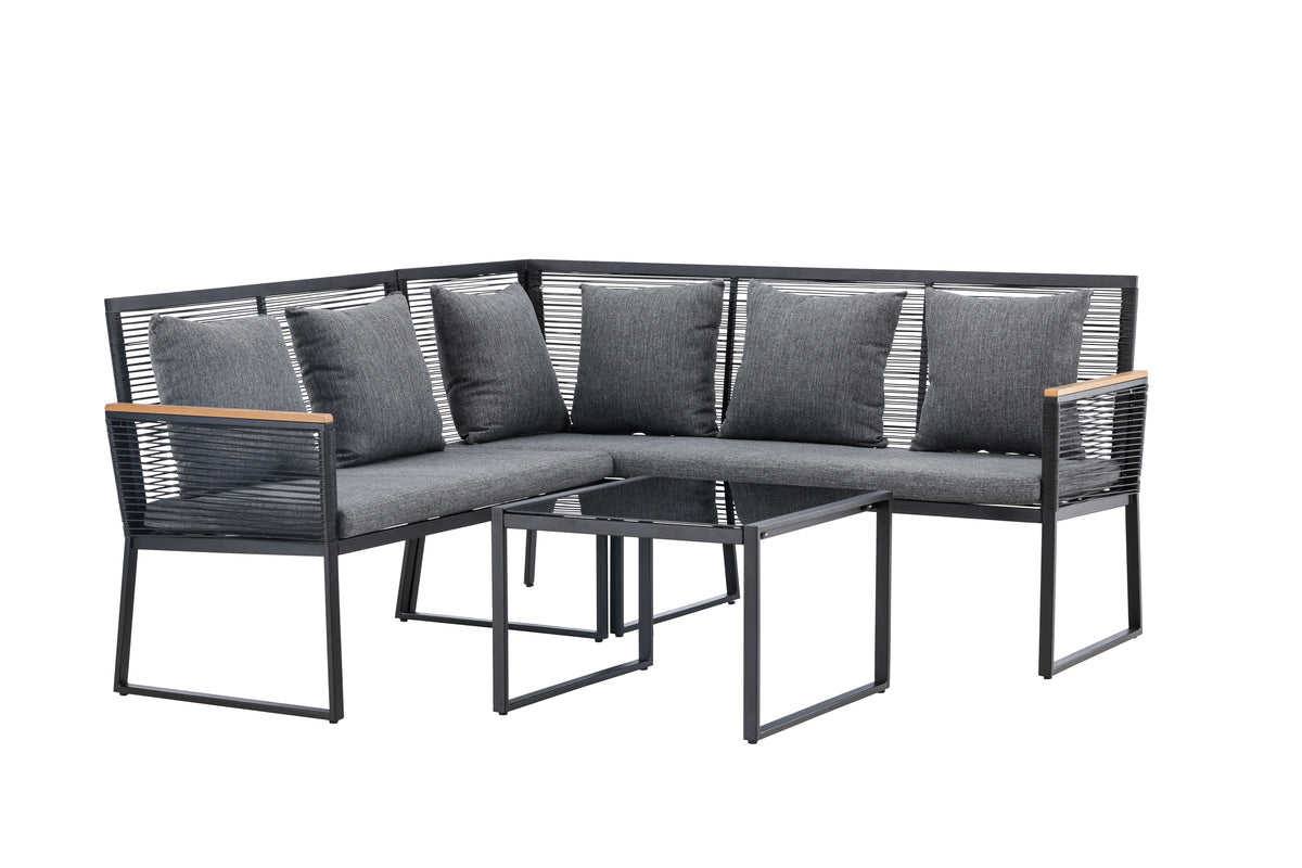 Dallas Corner Sofa Set Black Black