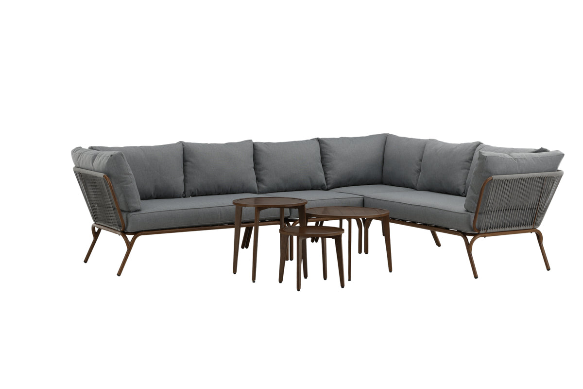 Roxo Corner Sofa Set Brown Grey