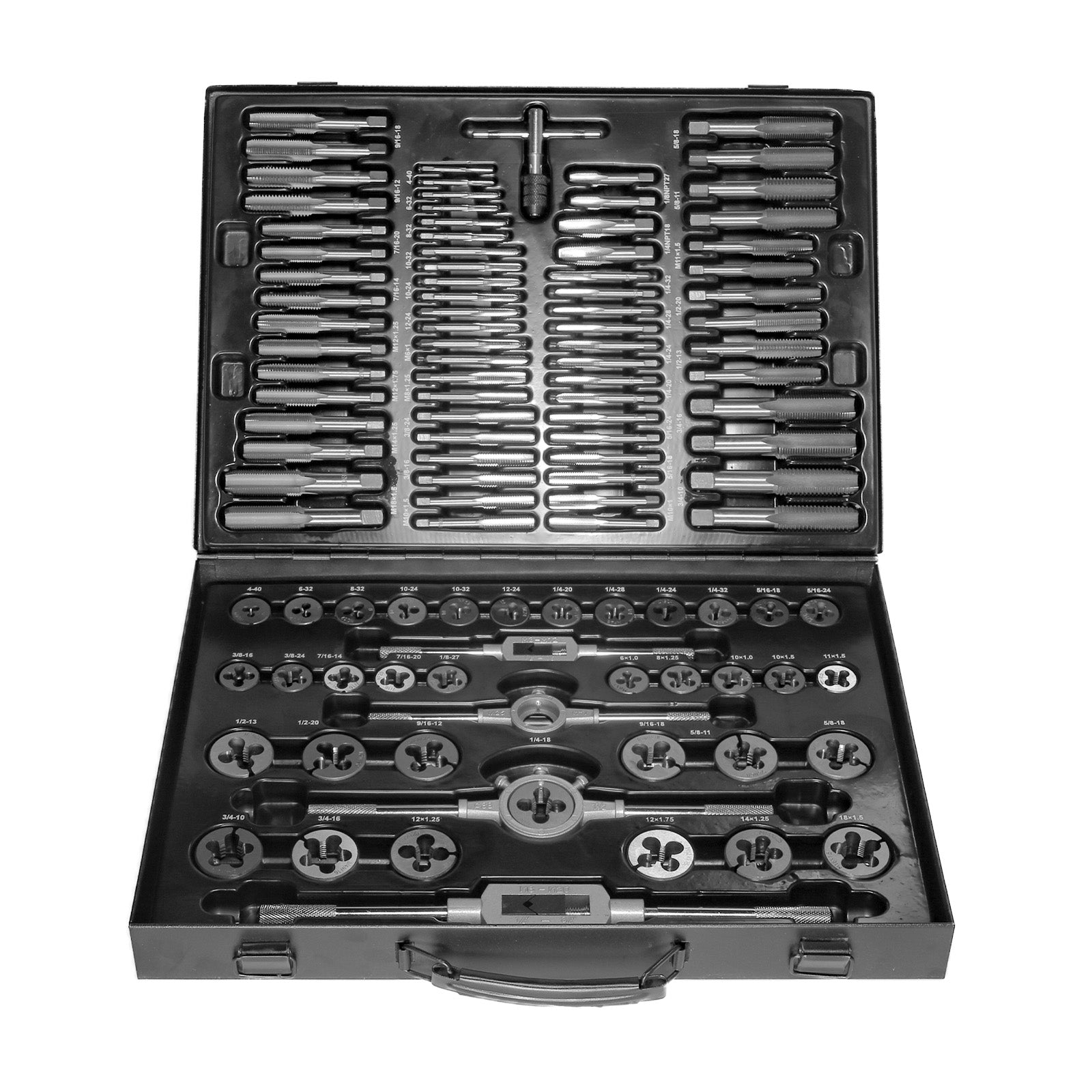 Komplett gängtappsats Tap & Die Set Alloy Steel, Metric & Inch 110 delar