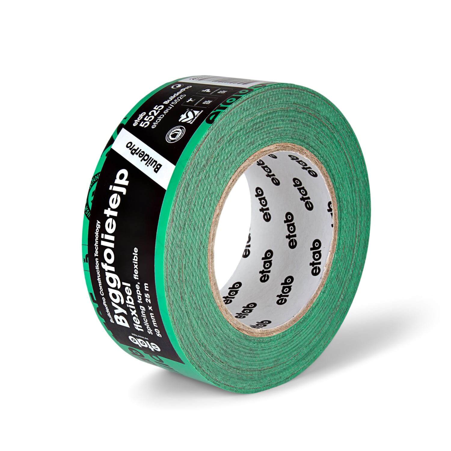 Byggfolietejp flexibel P-märkt och typgodkänd 50mm x 25m 12st/fp