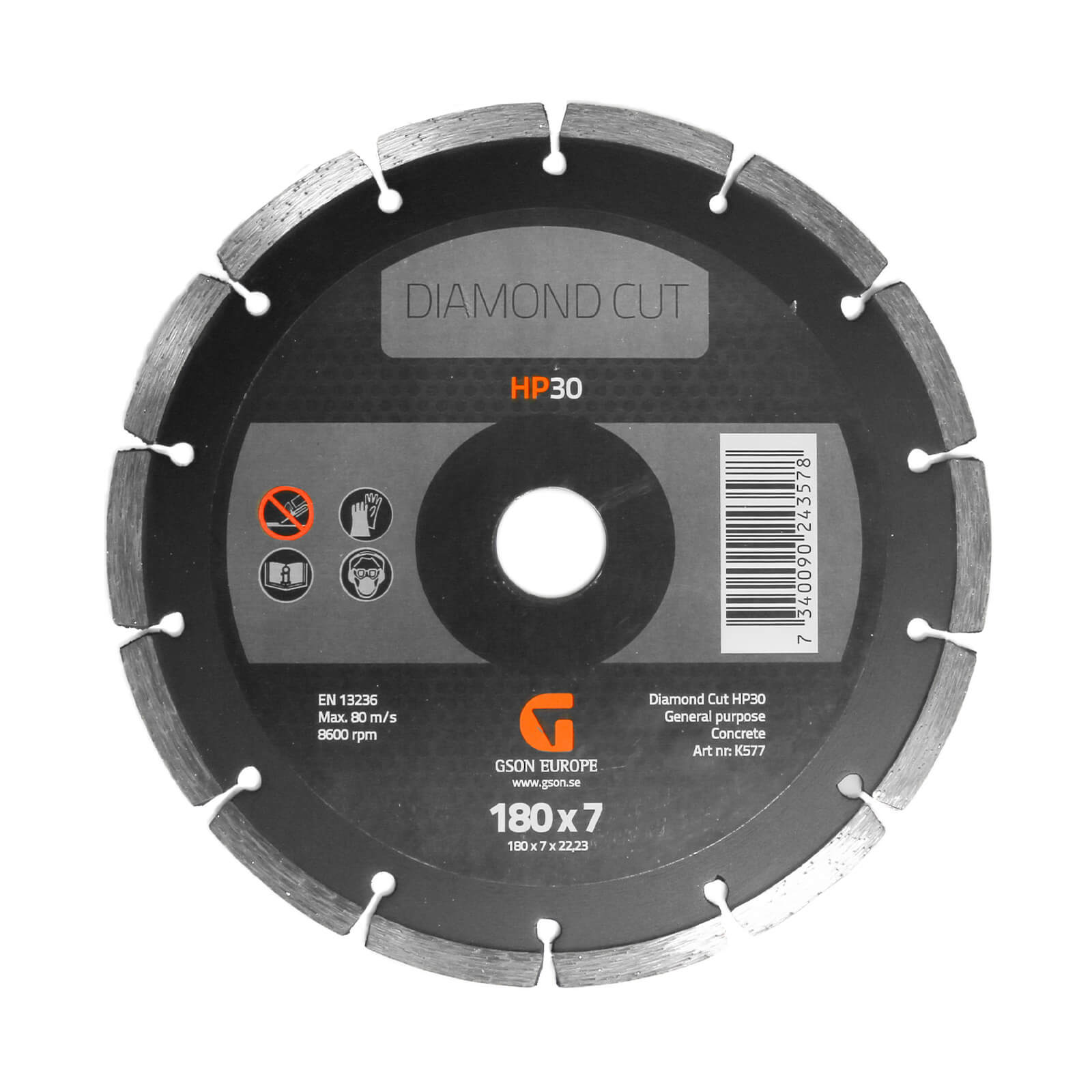 Diamond saw blade 180x7x2.4x22.23 mm