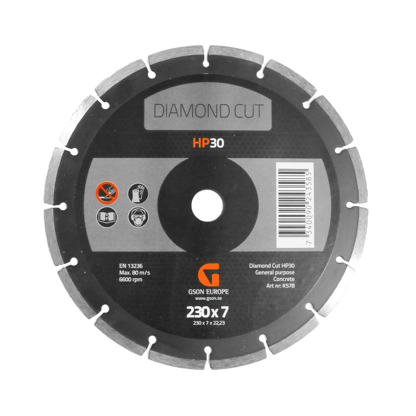 Diamond saw blade 230x7x2.4x22.23 mm
