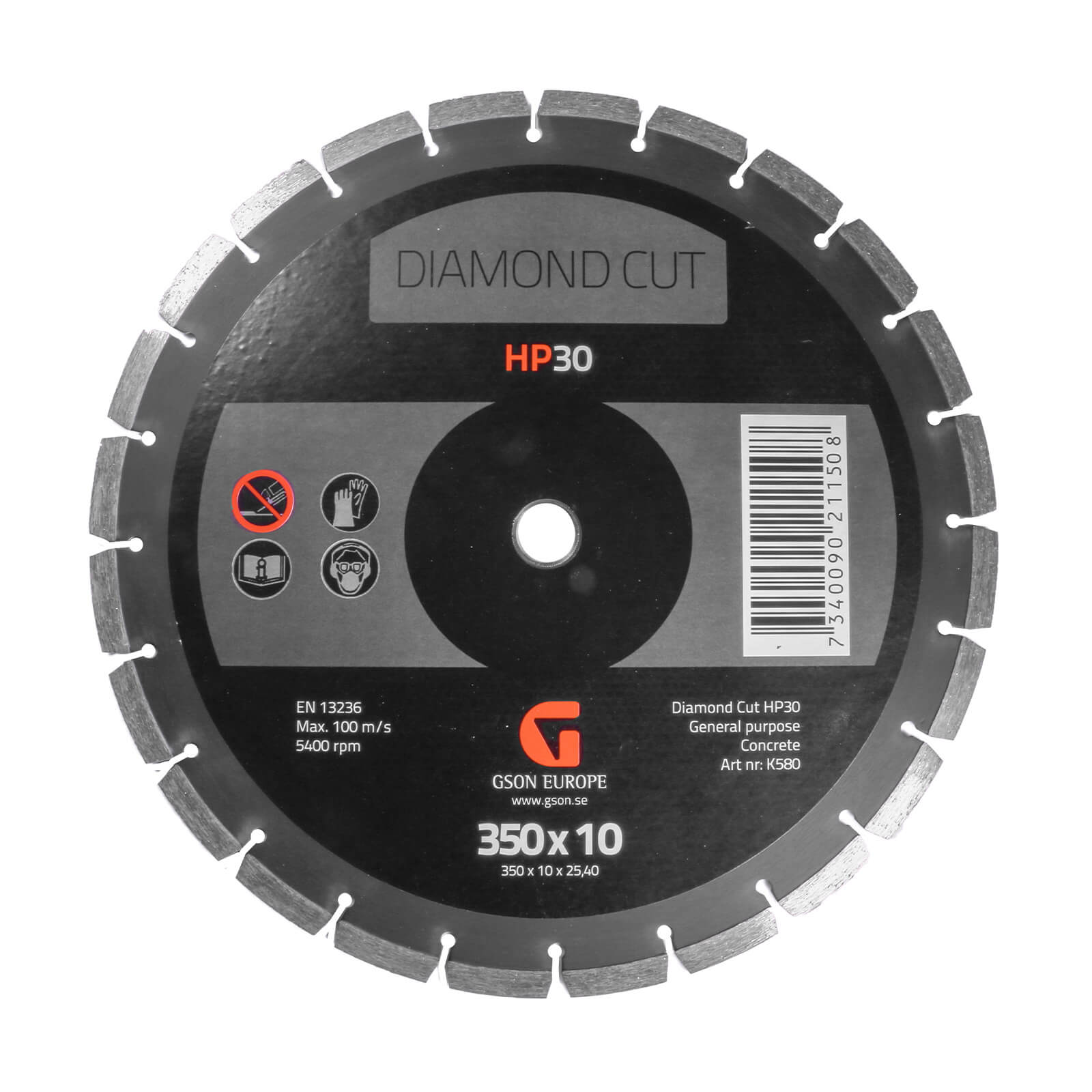 Diamond saw blade 350x10x2.5x25.40 mm