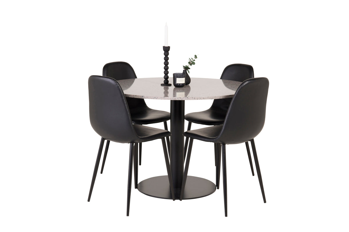 Round Dining Table ø106 Grey + Dining Chairs 2-pack Black
