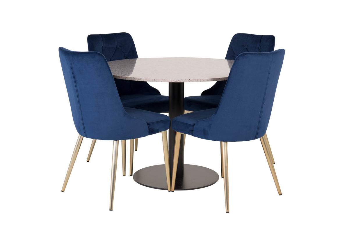 Round Dining Table ø106 Grey + Dining Chairs 2-pack Blue