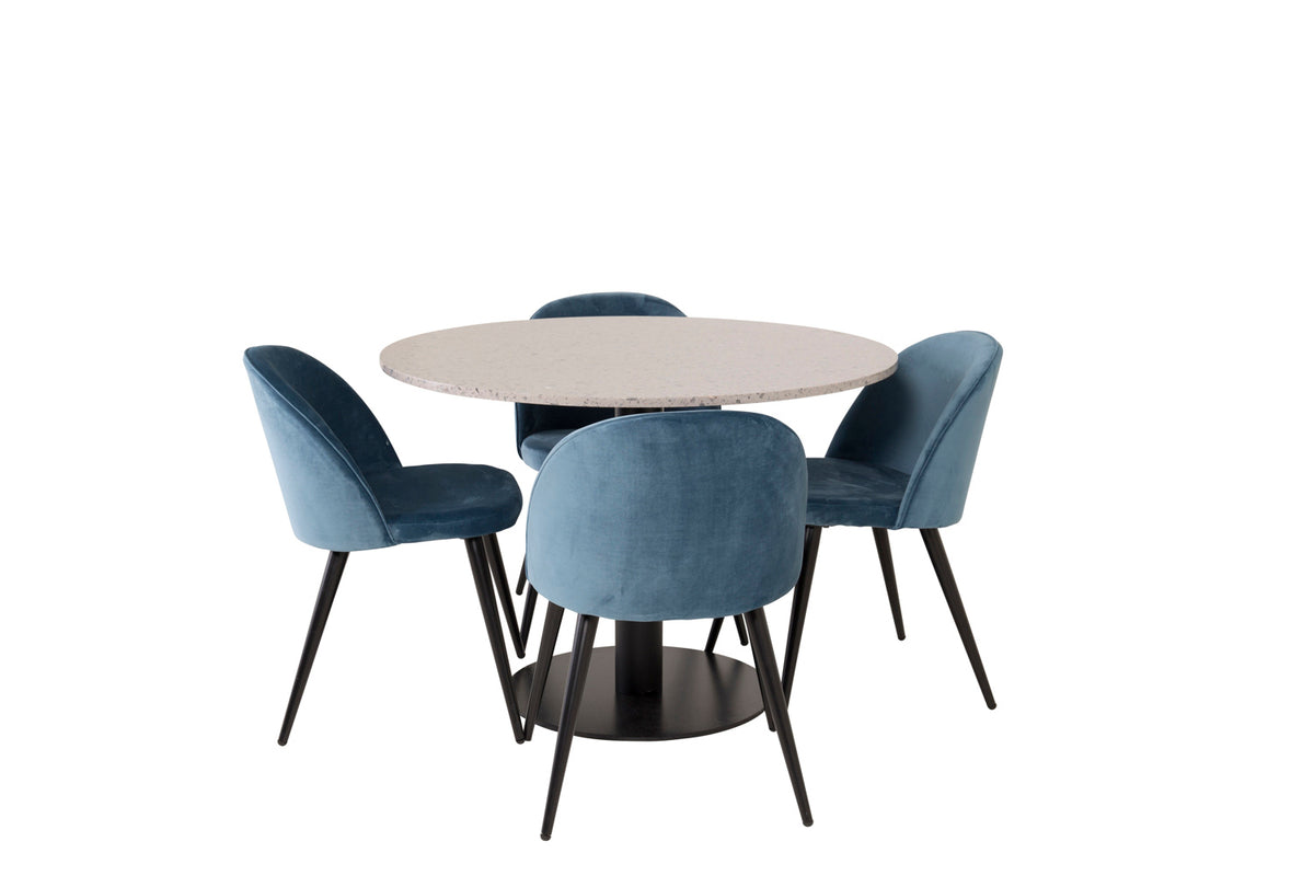 Round Dining Table ø106 Grey + Dining Chairs 2-pack Blue