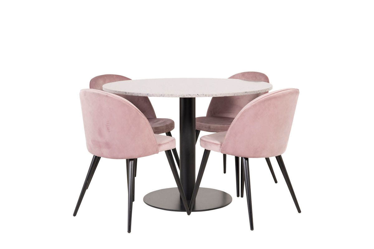 Round Dining Table ø106 Grey + Dining Chairs 2-pack Old Pink