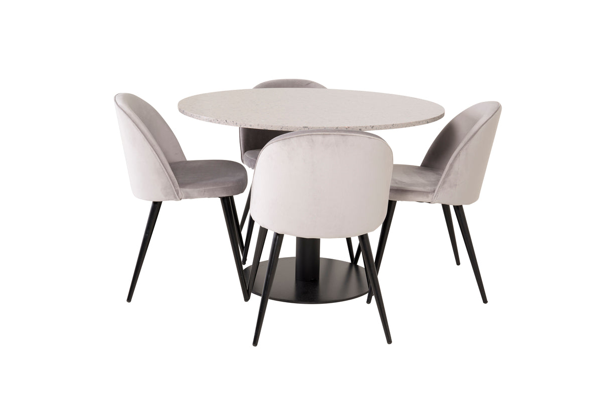 Round Dining Table ø106 Grey + Dining Chairs 2-pack Grey