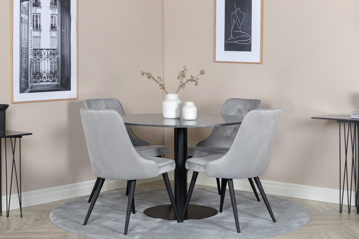 Round Dining Table ø106 Dark Grey + Dining Chairs 2-pack Light Grey