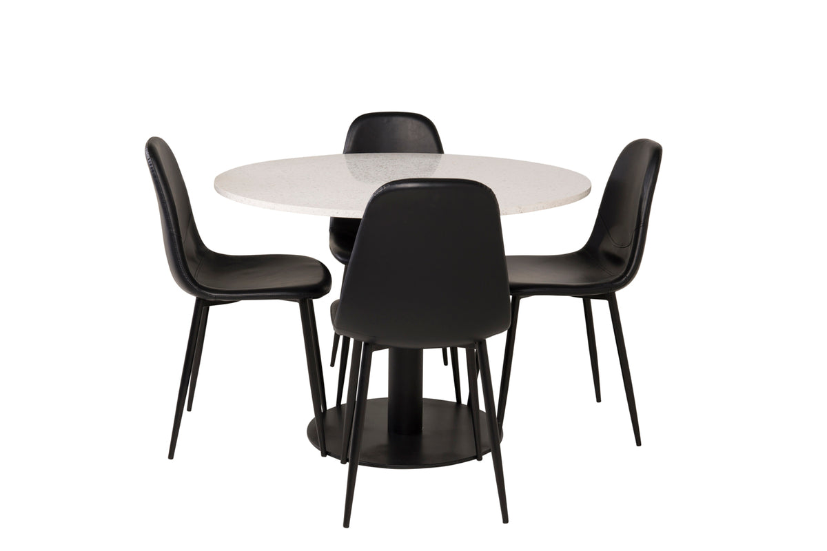 Round Dining Table ø106 White + Dining Chairs 2-pack Black