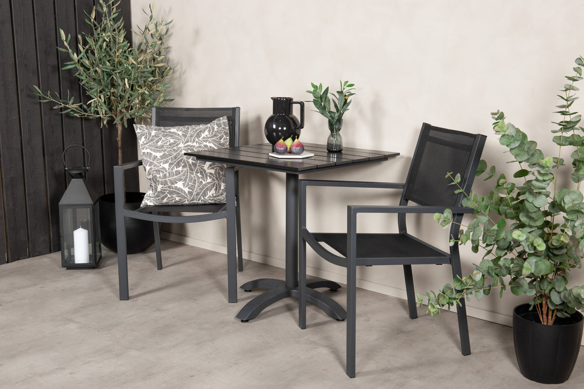 Cafe Table 74 x 70 x 70 Black + Dining Chairs Black