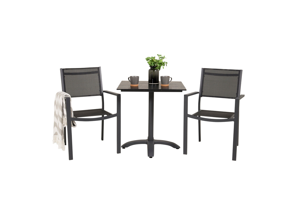 Cafe Table 74 x 70 x 70 Black + Dining Chairs Black