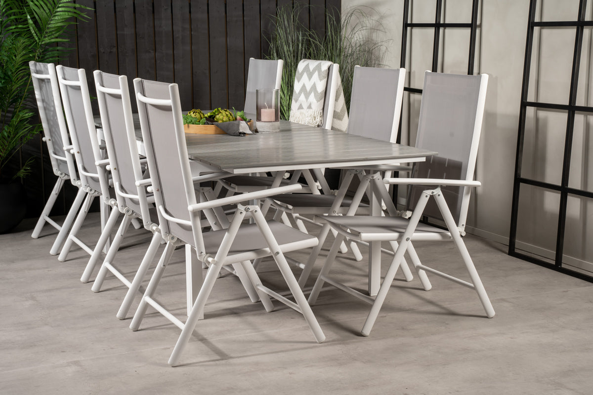 Rectangular Dining Table 75 x 160 x 100 White + Position Chairs 2-pack Grey