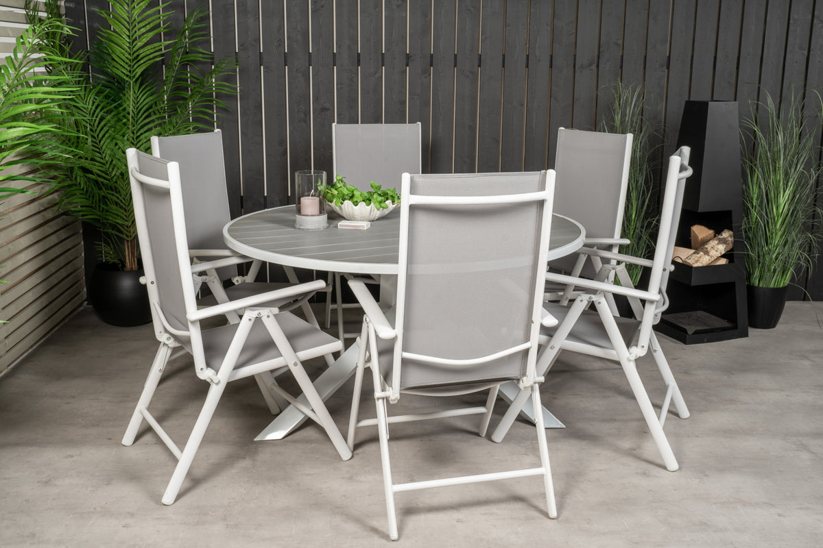 Round Dining Table ø140 White + Position Chairs 2-pack Grey