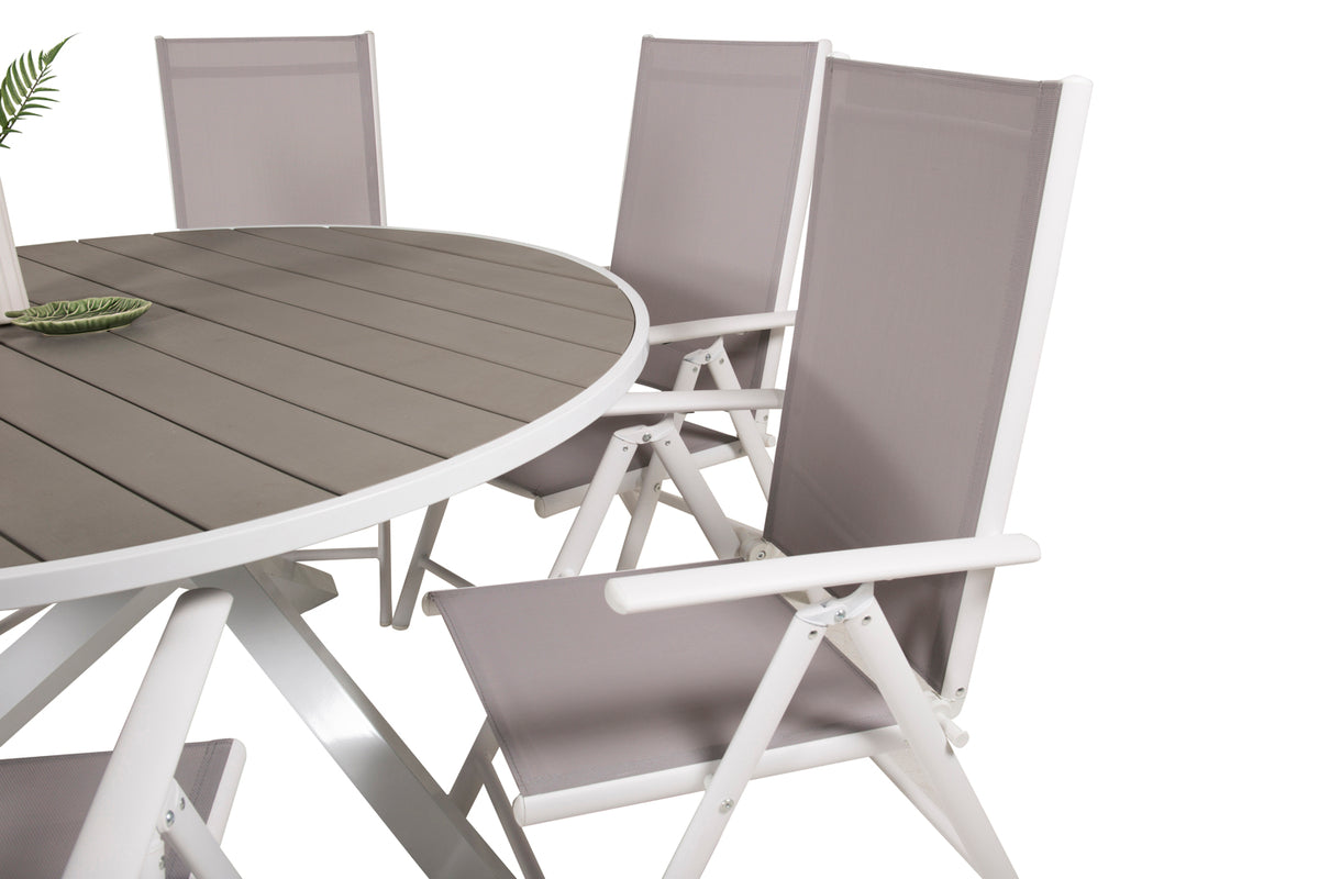 Round Dining Table ø140 White + Position Chairs 2-pack Grey
