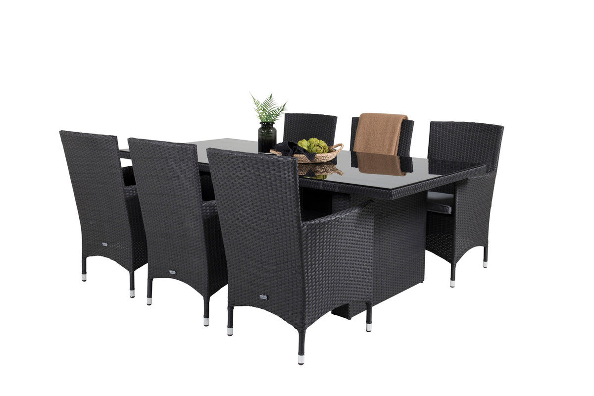 Rectangular Dining Table 74 x 200 x 100 Black + Dining Chairs 2-pack Black