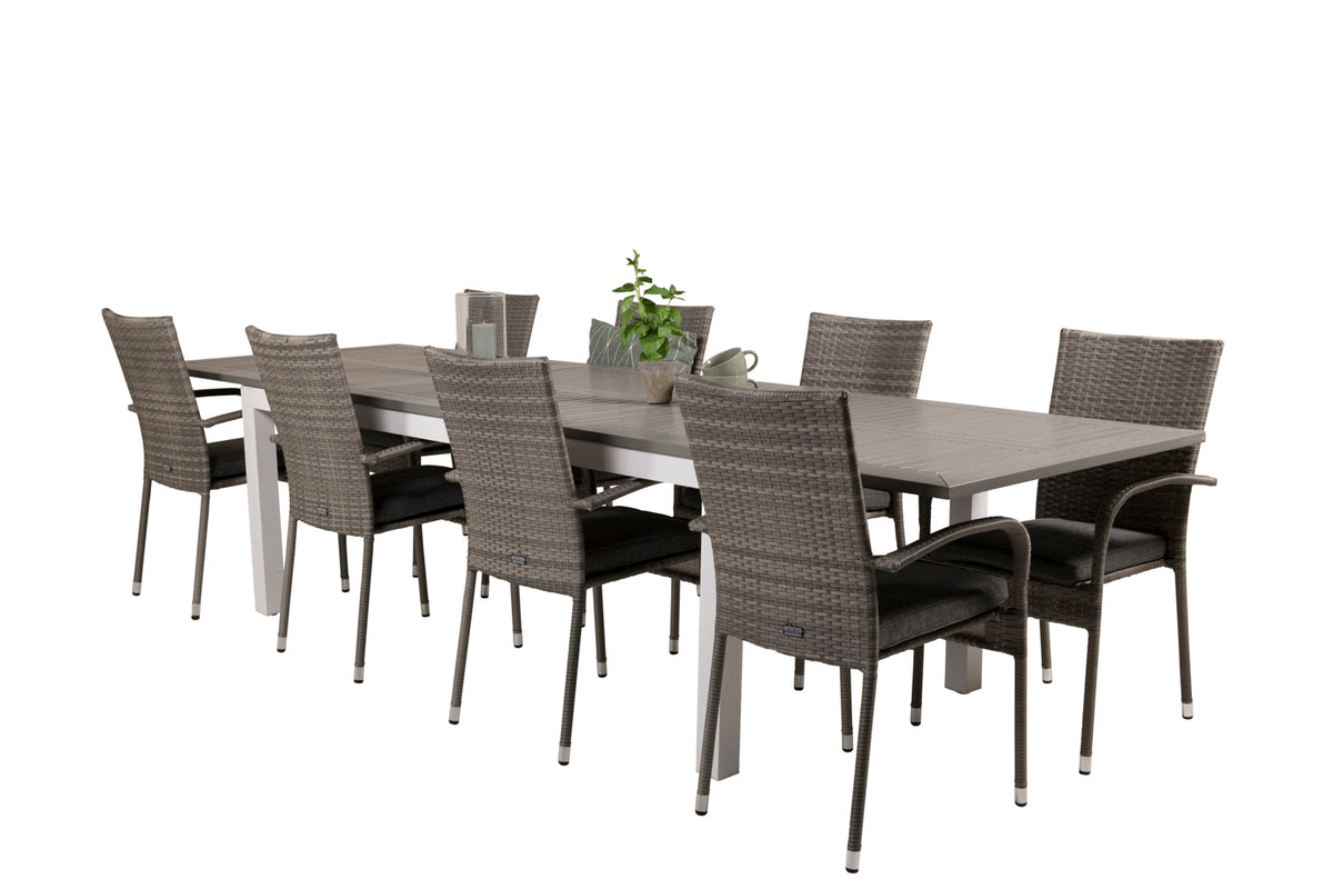 Rectangular Dining Table 74 x 224 x 90 Grey + Dining Chairs 2-pack Grey