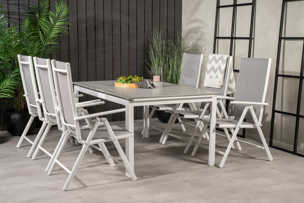 Rectangular Dining Table 75 x 160 x 100 White + Position Chairs 2-pack Grey