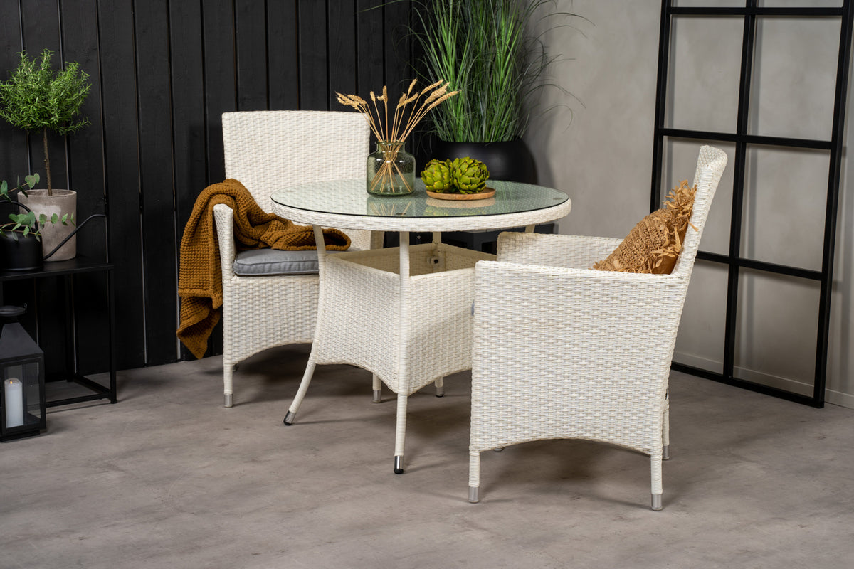 Round Dining Table ø90 White + Dining Chairs 2-pack White