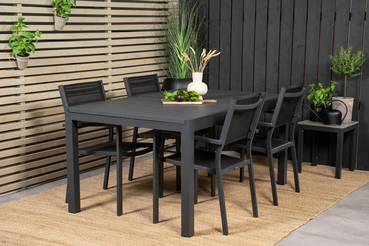 Dining Chairs Black + Rectangular Dining Table 75 x 160 x 100 Black