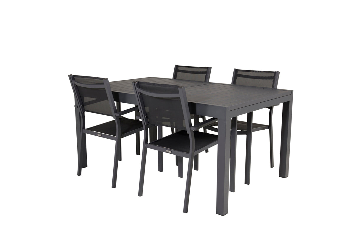 Dining Chairs Black + Rectangular Dining Table 75 x 160 x 100 Black