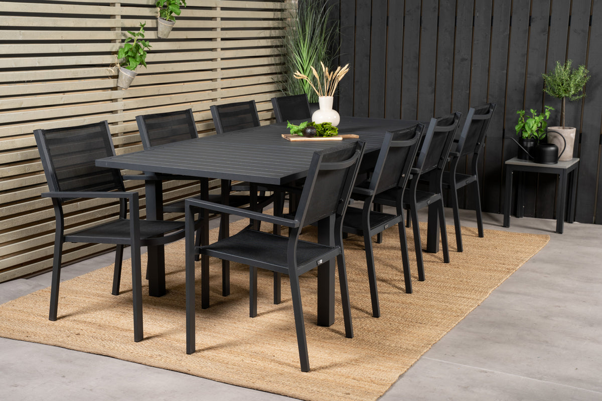 Dining Chairs Black + Rectangular Dining Table 75 x 160 x 100 Black