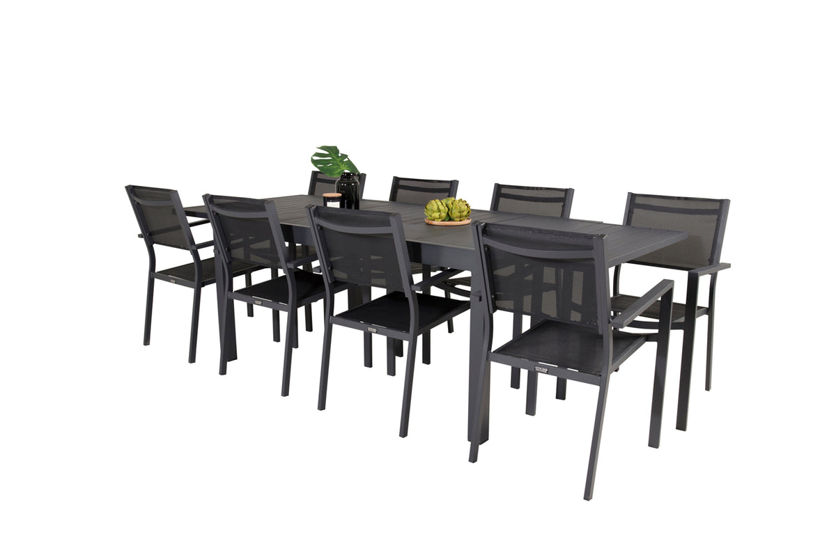 Dining Chairs Black + Rectangular Dining Table 75 x 160 x 100 Black
