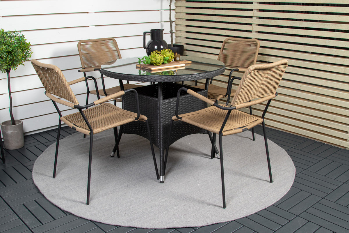 Cafe table ø90 Black + Dining chairs 2-pack Brown