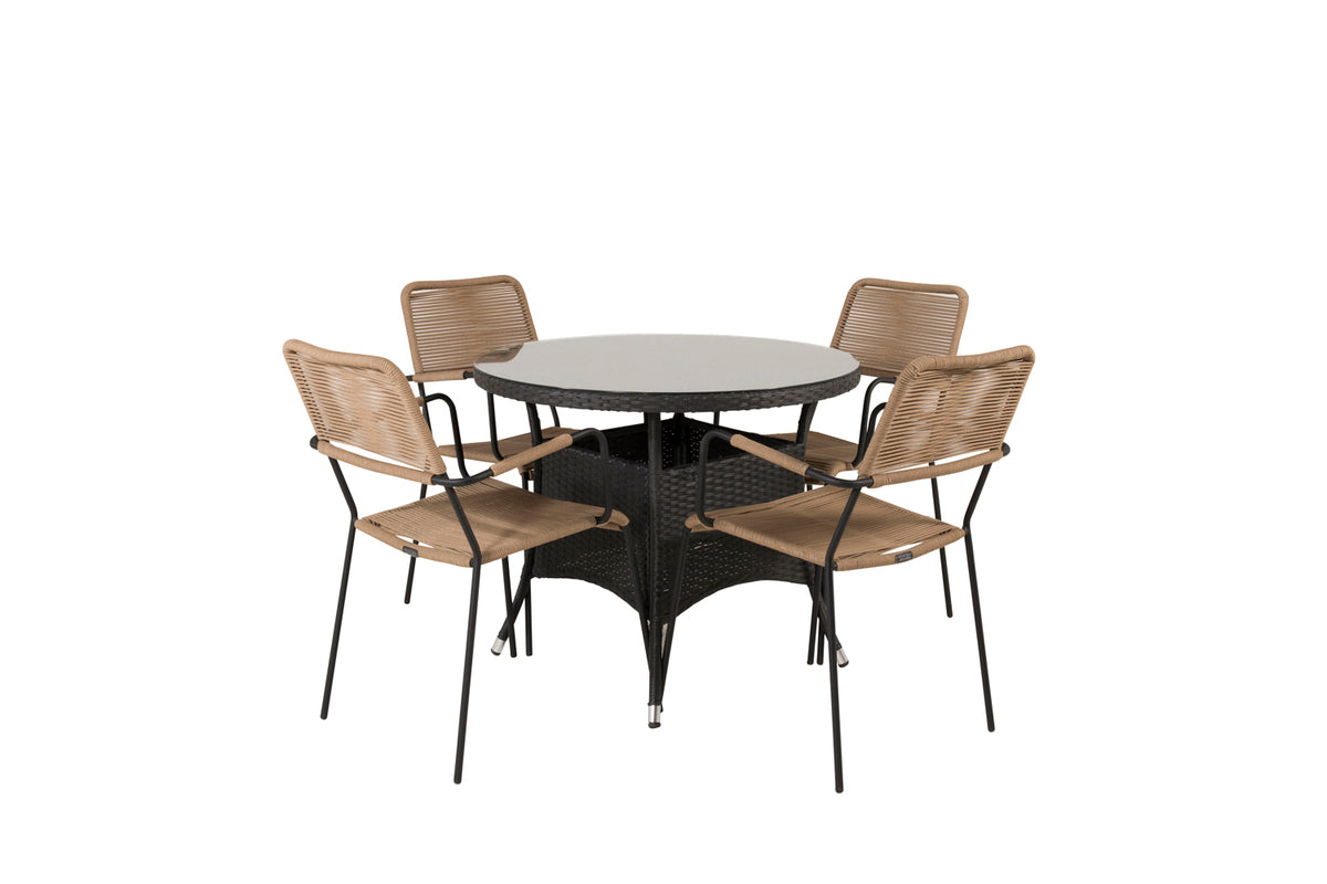 Cafe table ø90 Black + Dining chairs 2-pack Brown