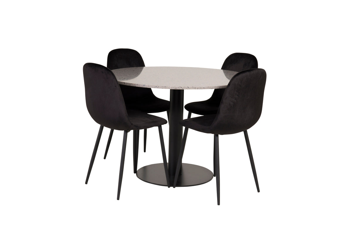 Round Dining Table ø106 Grey + Dining Chairs 2-pack Black