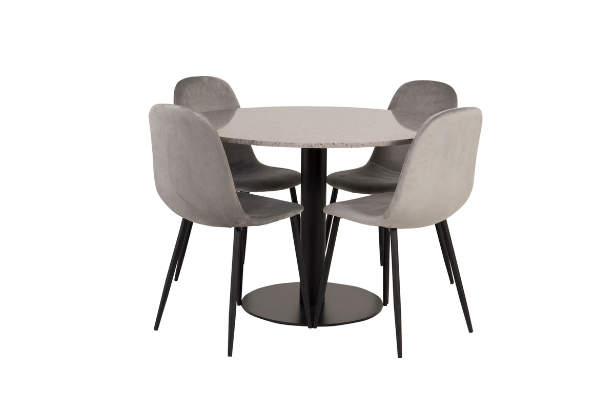 Round Dining Table ø106 Grey + Dining Chairs 2-pack Grey