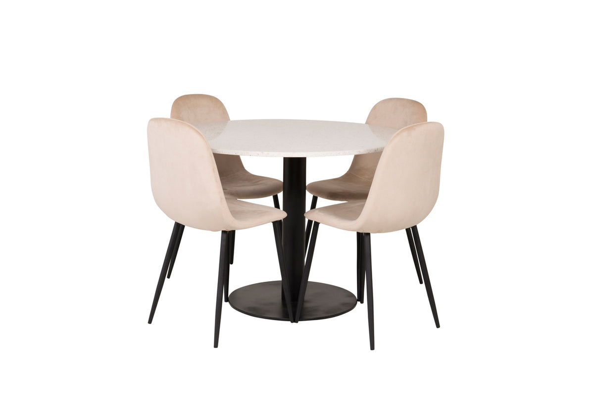 Round Dining Table ø106 White + Dining Chairs 2-pack Beige