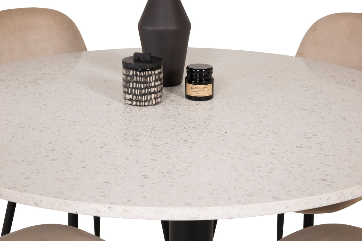Round Dining Table ø106 White + Dining Chairs 2-pack Beige