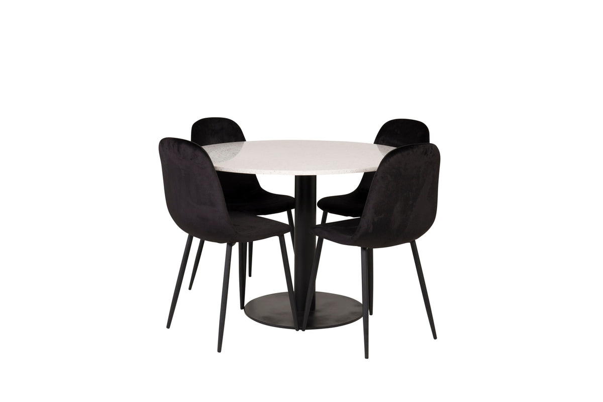 Round Dining Table ø106 White + Dining Chairs 2-pack Black