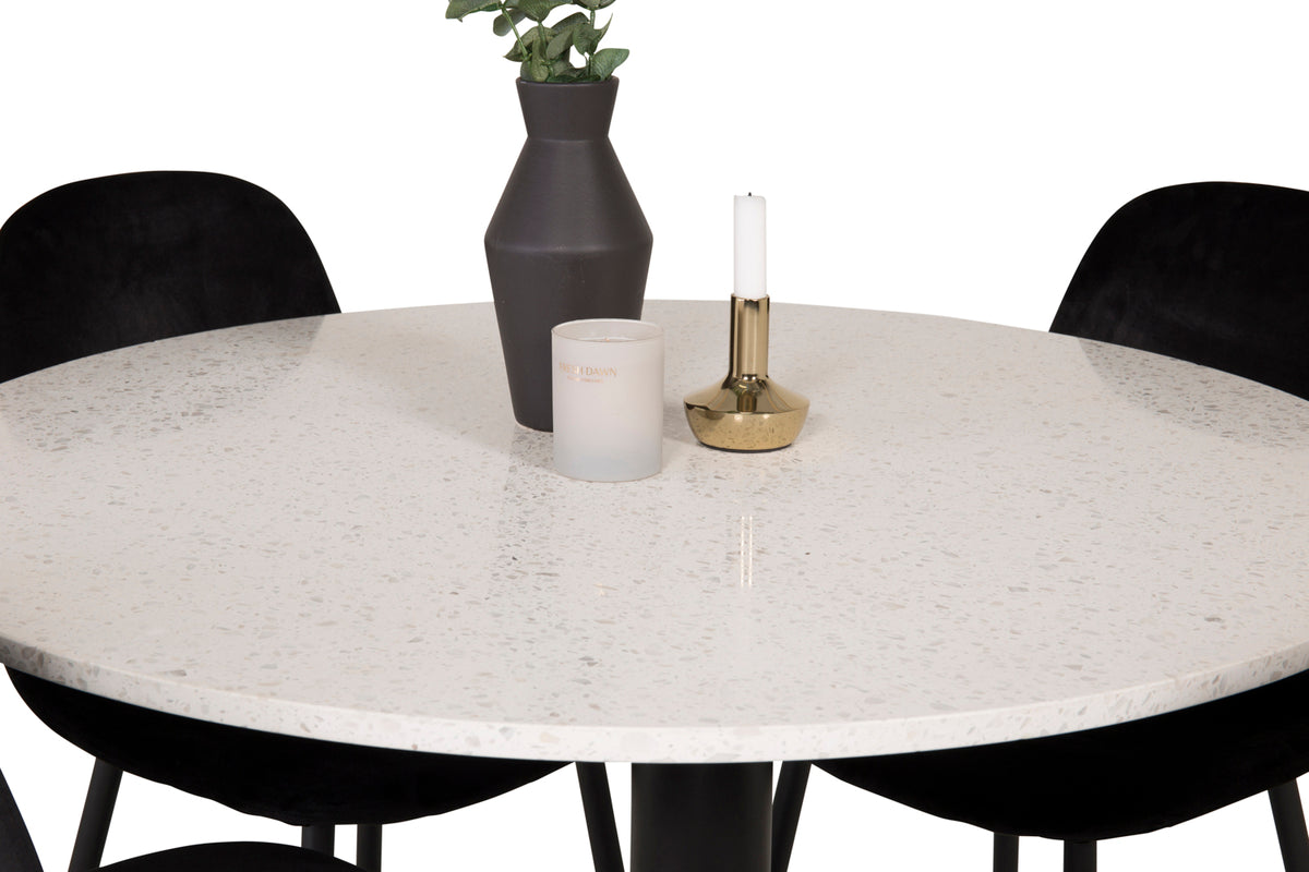 Round Dining Table ø106 White + Dining Chairs 2-pack Black