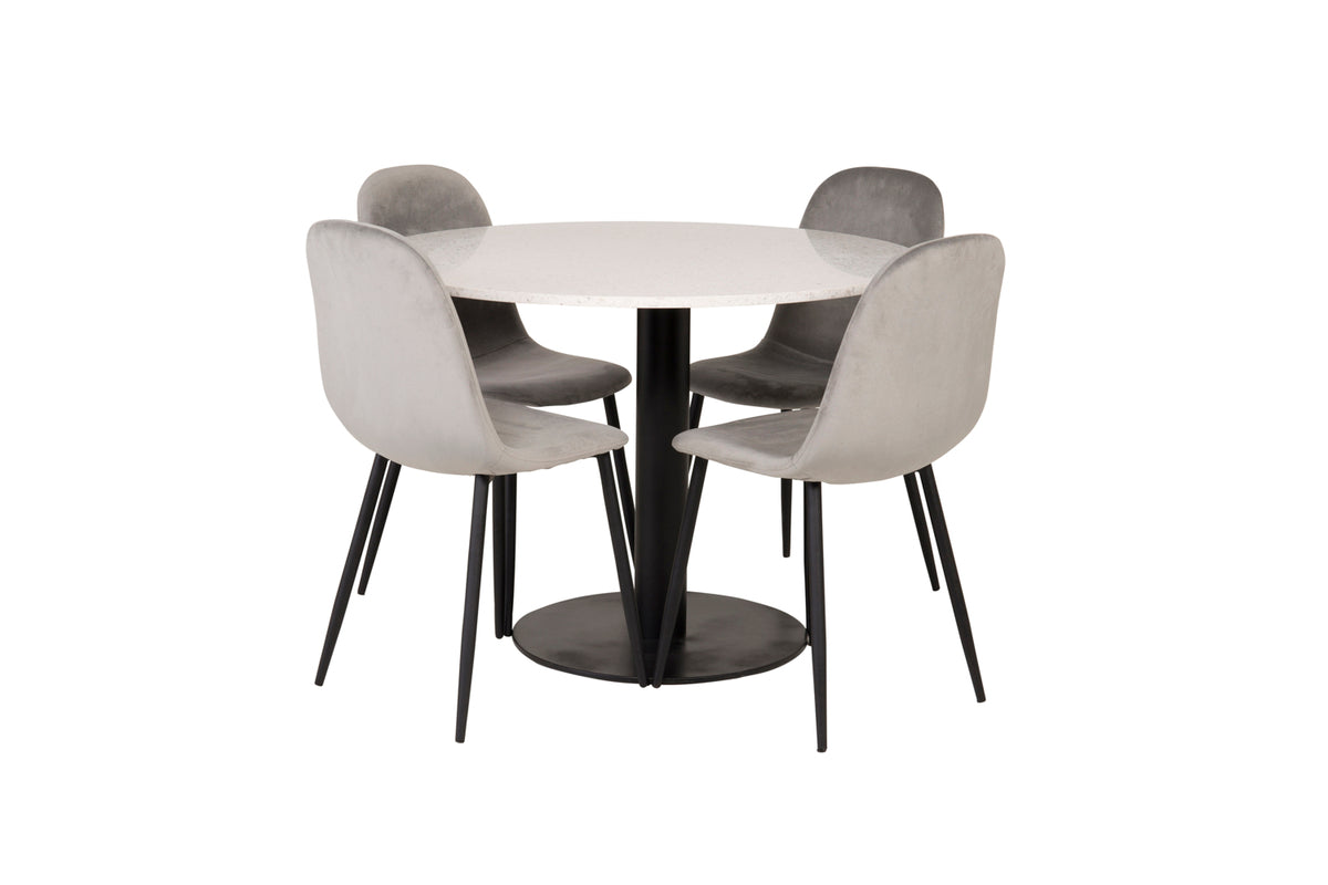 Round Dining Table ø106 White + Dining Chairs 2-pack Grey