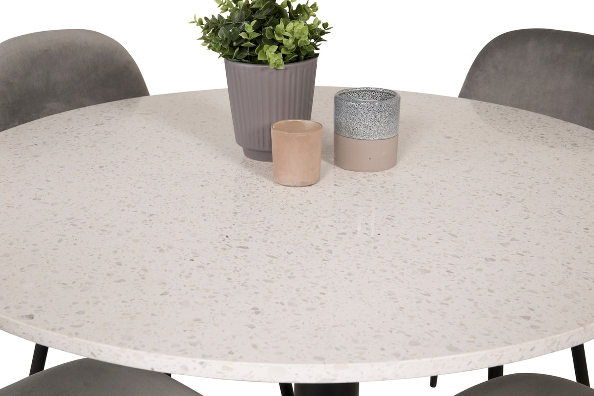 Round Dining Table ø106 White + Dining Chairs 2-pack Grey