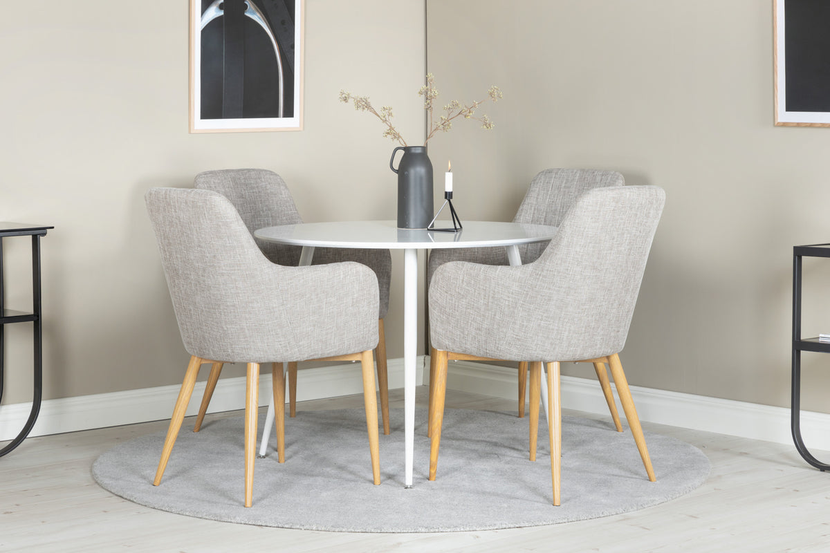 Matstolar 2-pack Grå + Runda Matbord ø100 Vit