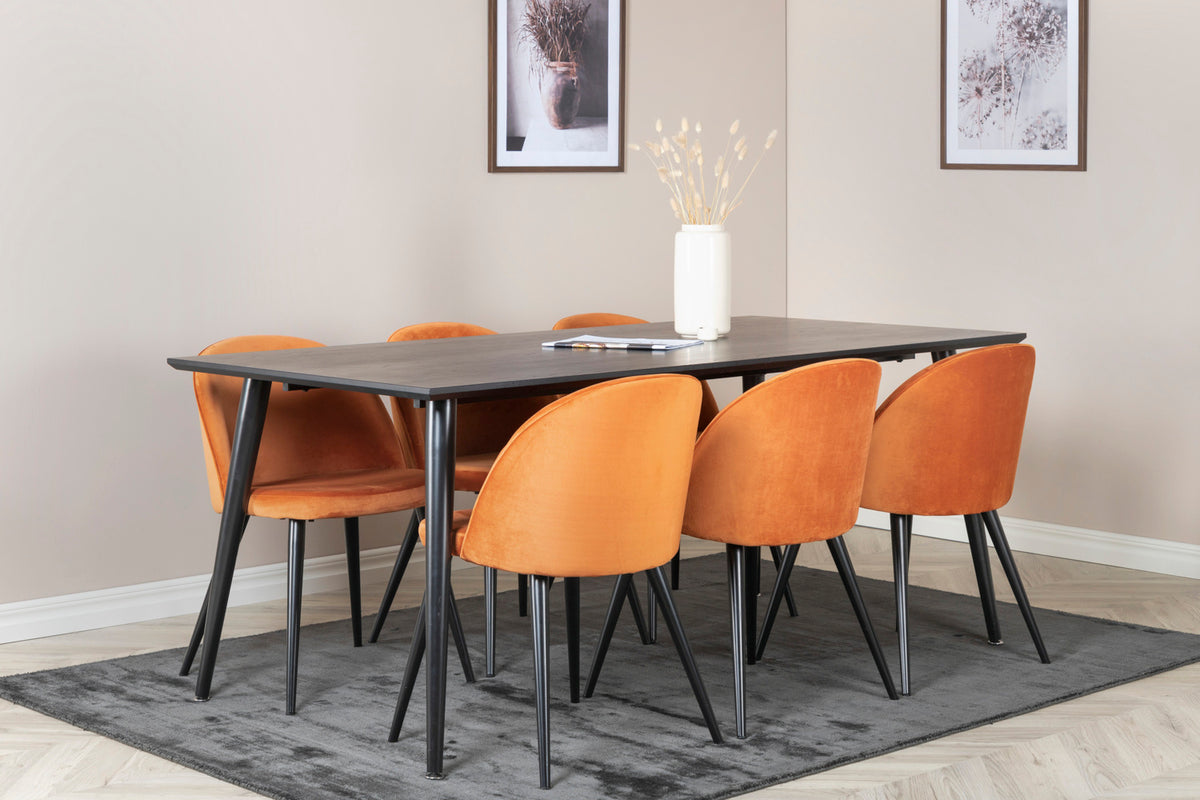 Rektangulära Matbord 180 x 75 x 90 Svart + Matstolar 2-pack Rostig orange - Flextools Est. 2010 | Sweden