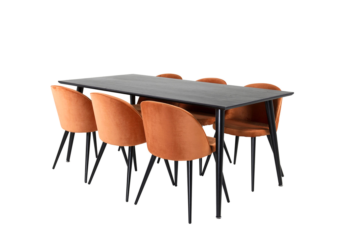 Rektangulära Matbord 180 x 75 x 90 Svart + Matstolar 2-pack Rostig orange - Flextools Est. 2010 | Sweden