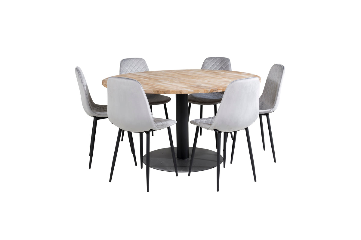 Round Dining Table ø140 Nature + Dining Chairs 2-pack Grey
