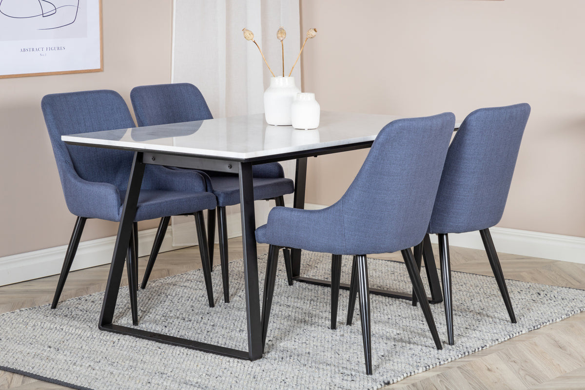 Dining Chairs 2-pack Blue + Rectangular Dining Table 75 x 140 x 90 Black