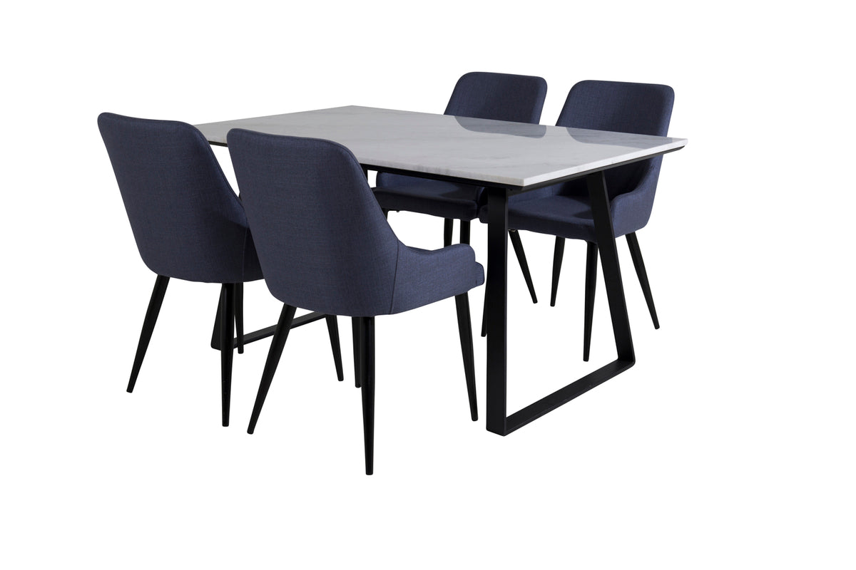 Dining Chairs 2-pack Blue + Rectangular Dining Table 75 x 140 x 90 Black