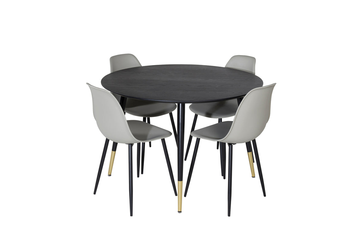 Runda Matbord ø115 Svart + Matstolar 2-pack Grå