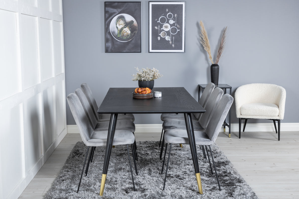 Matstolar 2-pack Grå + Rektangulära Matbord 180 x 75 x 90 Svart - Flextools Est. 2010 | Sweden