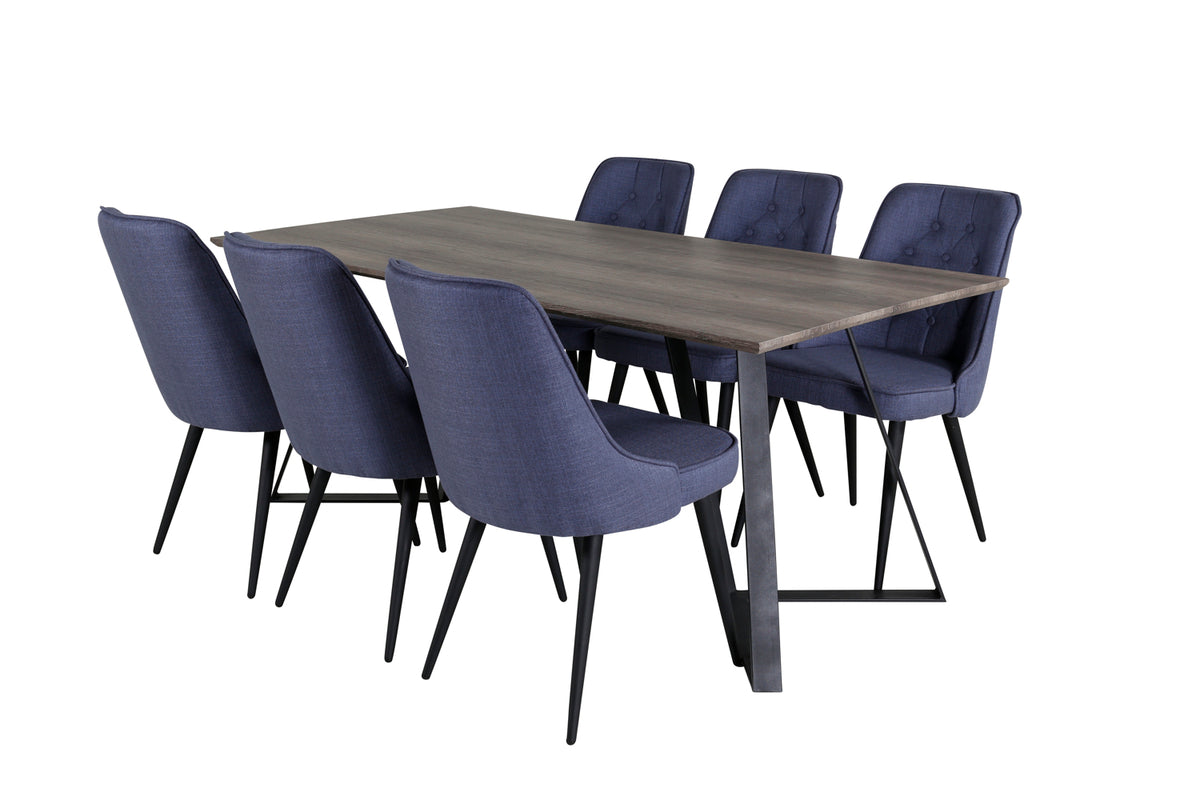 Rektangulära Matbord 180 x 75 x 90 Natur + Matstolar 2-pack Blå