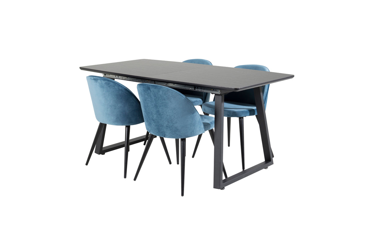 Matstolar 2-pack Blå + Rektangulära Matbord 75 x 160 x 85 Svart - Flextools Est. 2010 | Sweden