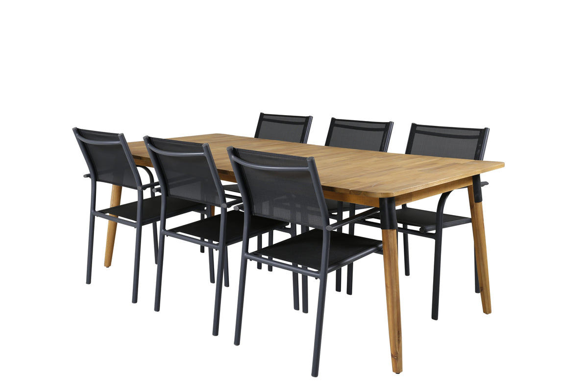 Rektangulära Matbord 75 x 210 x 100 Natur + Matstolar 2-pack Svart